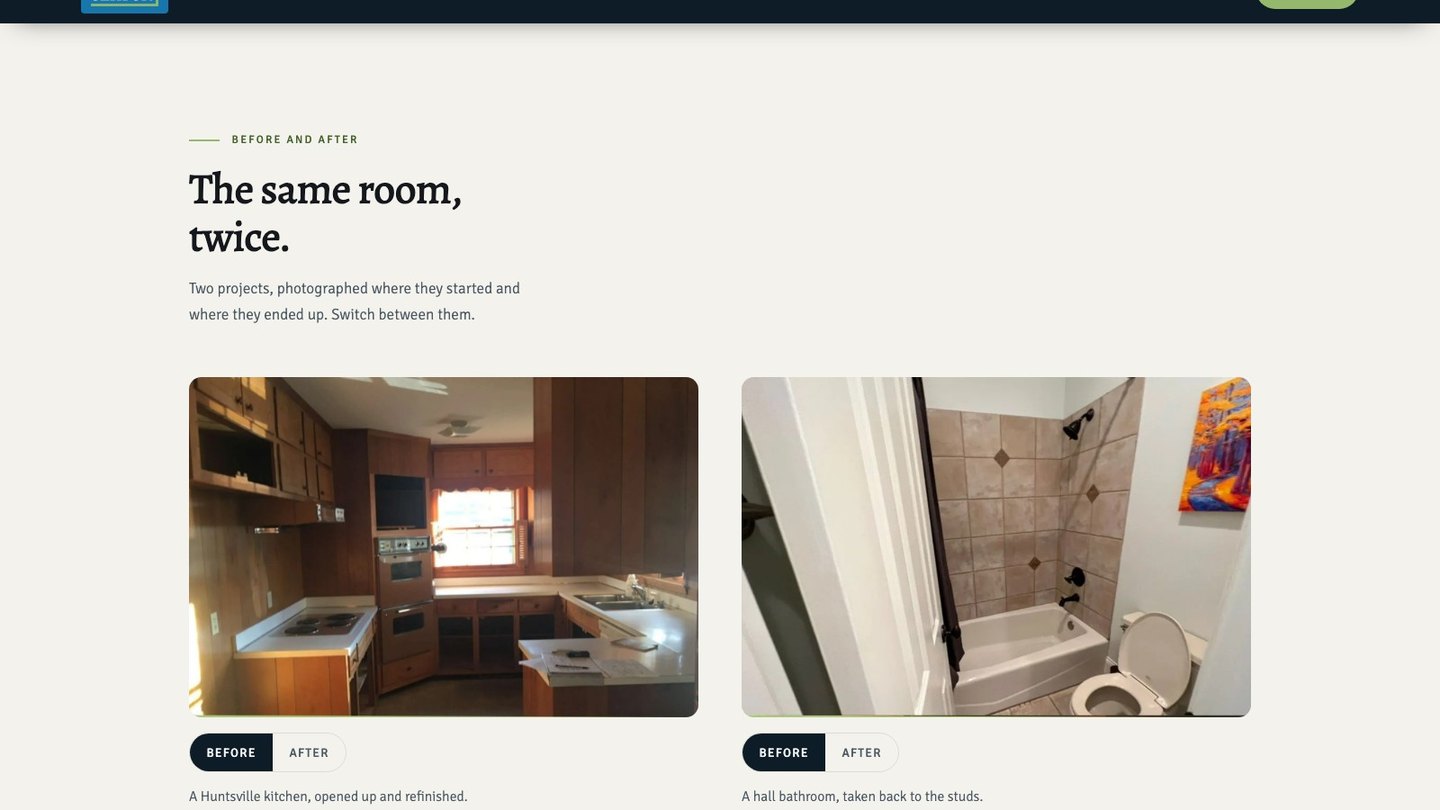 The before and after section of the new homepage